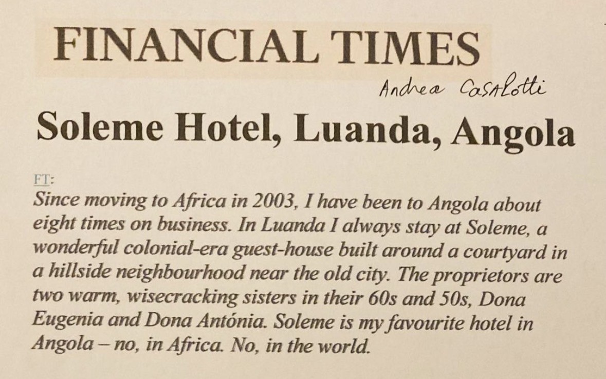 Financial Times article mentioning Soleme Hotel, Luanda, Angola
